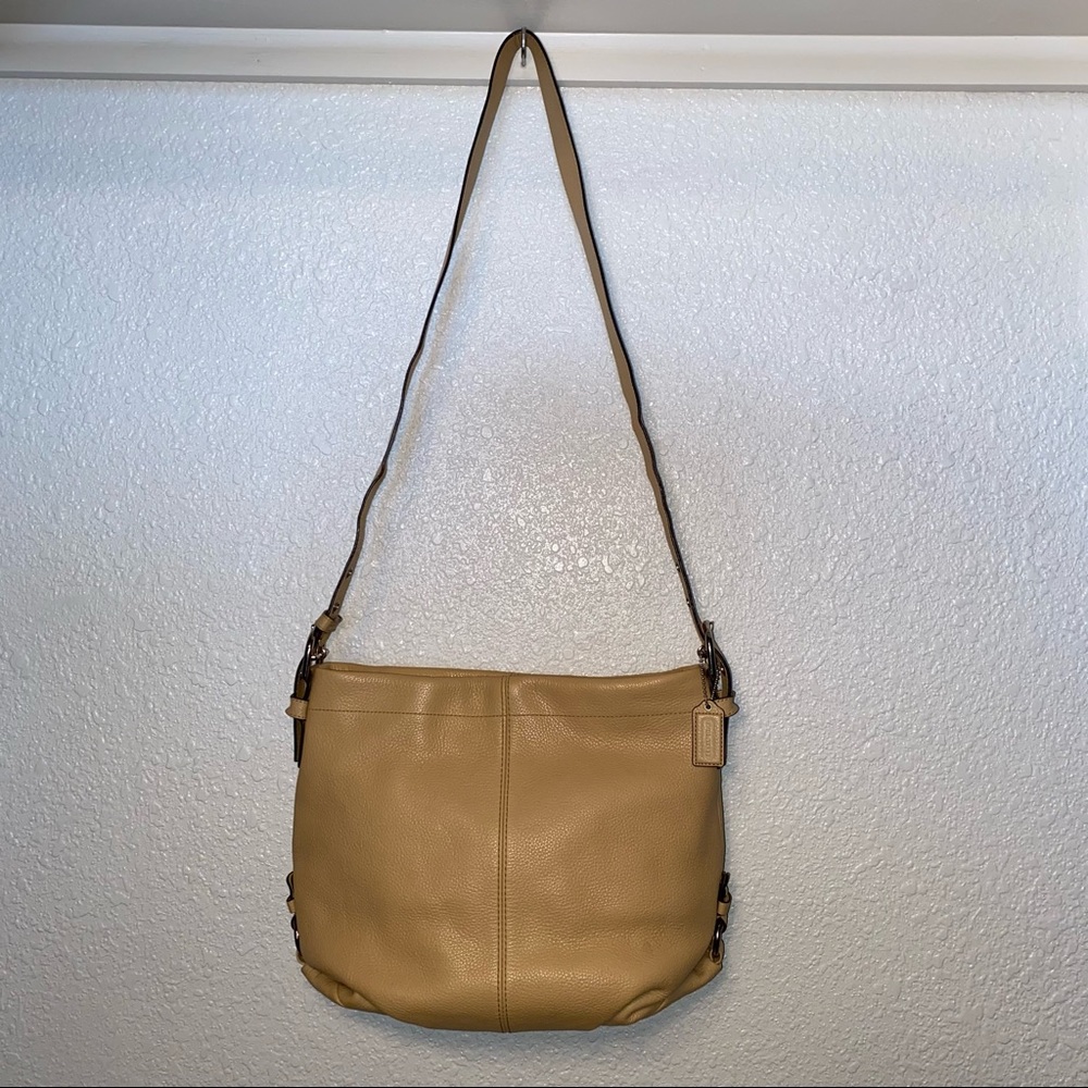 Coach Pebbled Leather Duffle Bag Soho Handbag Mint XL Crossbody East West beige - Picture 4 of 16